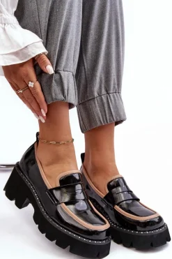 Outlet Skórzane Damskie Mokasyny D&A MR870-32 Czarne Damskie Loafersy Damskie|Mokasyny Płaskie