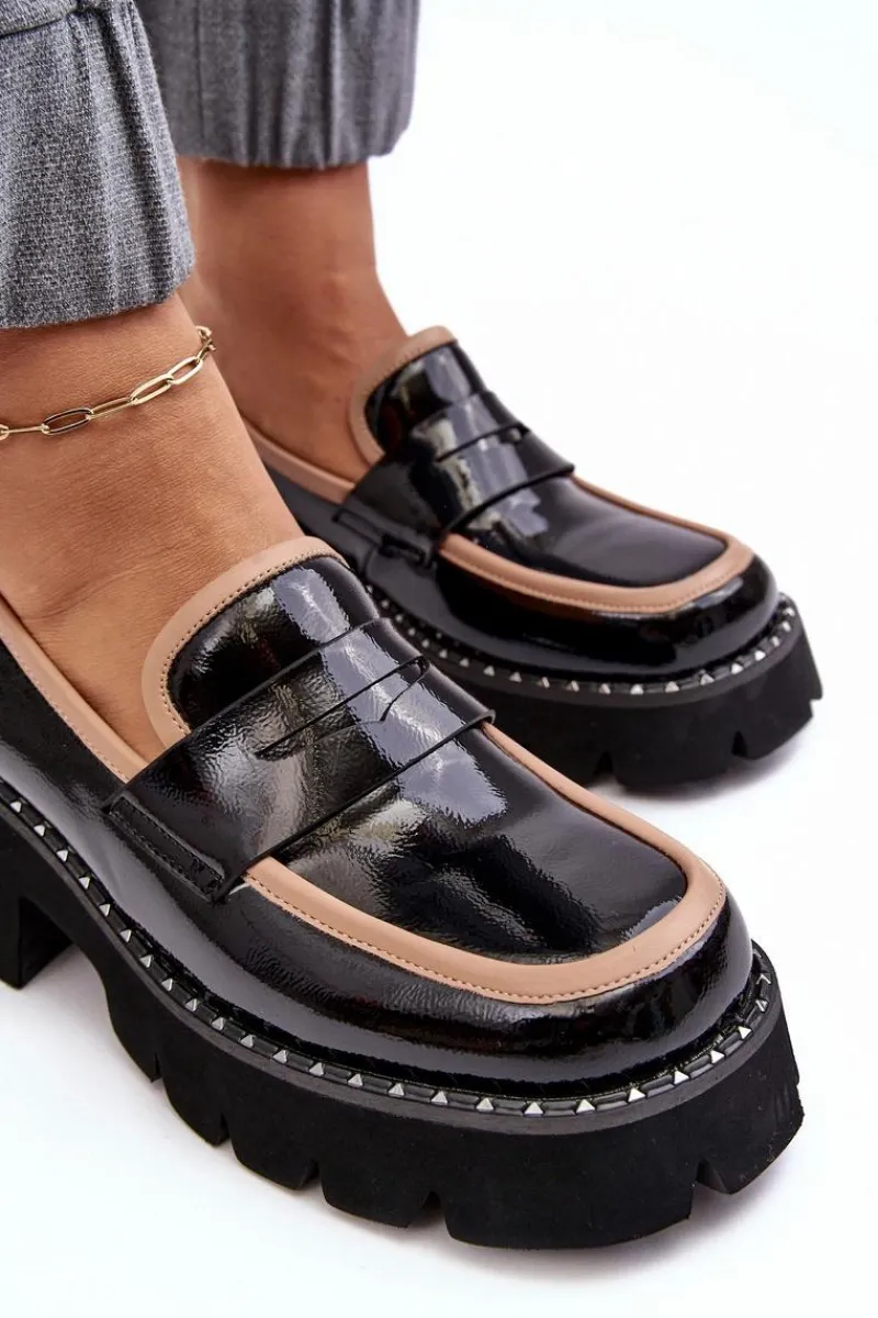 Outlet Skórzane Damskie Mokasyny D&A MR870-32 Czarne Damskie Loafersy Damskie|Mokasyny Płaskie