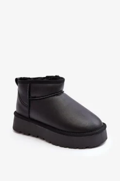 Hot Boto Skórzane Damskie Śniegowce Na Platformie Czarne Loreley Czarny