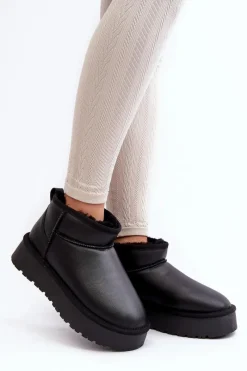 Hot Boto Skórzane Damskie Śniegowce Na Platformie Czarne Loreley Czarny