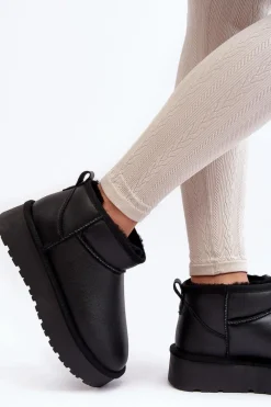 Hot Boto Skórzane Damskie Śniegowce Na Platformie Czarne Loreley Czarny