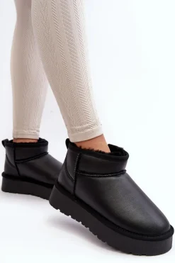 Hot Boto Skórzane Damskie Śniegowce Na Platformie Czarne Loreley Czarny