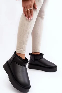 Hot Boto Skórzane Damskie Śniegowce Na Platformie Czarne Loreley Czarny