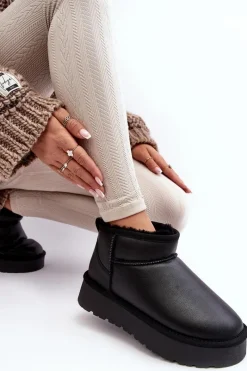 Hot Boto Skórzane Damskie Śniegowce Na Platformie Czarne Loreley Czarny