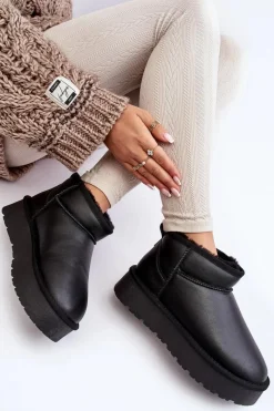 Hot Boto Skórzane Damskie Śniegowce Na Platformie Czarne Loreley Czarny