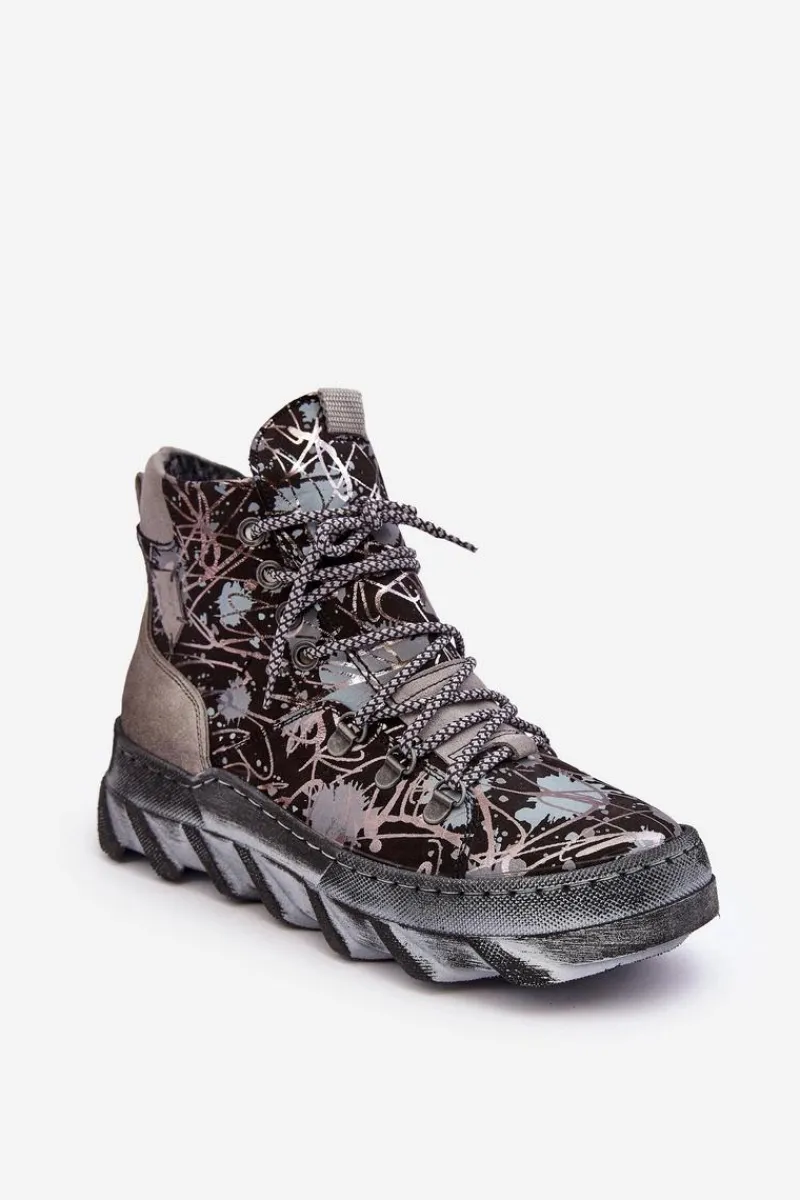 Botki Maciejka|Botki Płaskie>Maciejka Skórzane Damskie Ocieplane Botki 06146-03 Szare