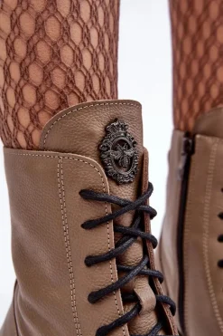 Discount Boto Skórzane Damskie Ocieplane Botki Trapery Lemar Brązowe Rehin