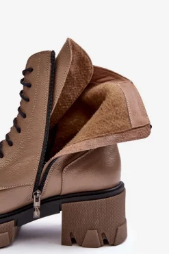 Discount Boto Skórzane Damskie Ocieplane Botki Trapery Lemar Brązowe Rehin