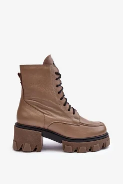 Discount Boto Skórzane Damskie Ocieplane Botki Trapery Lemar Brązowe Rehin