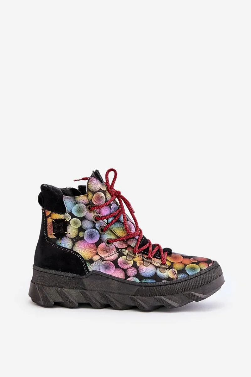 Botki Maciejka|Botki Płaskie>Maciejka Skórzane Damskie Ocieplane Botki 06146-39 Multikolor Wielokolorowy
