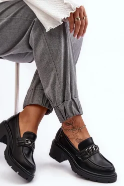 Best Skórzane Damskie Półbuty Na Niskim Obcasie Czarne Blimma Damskie Mokasyny Damskie Lakierowane