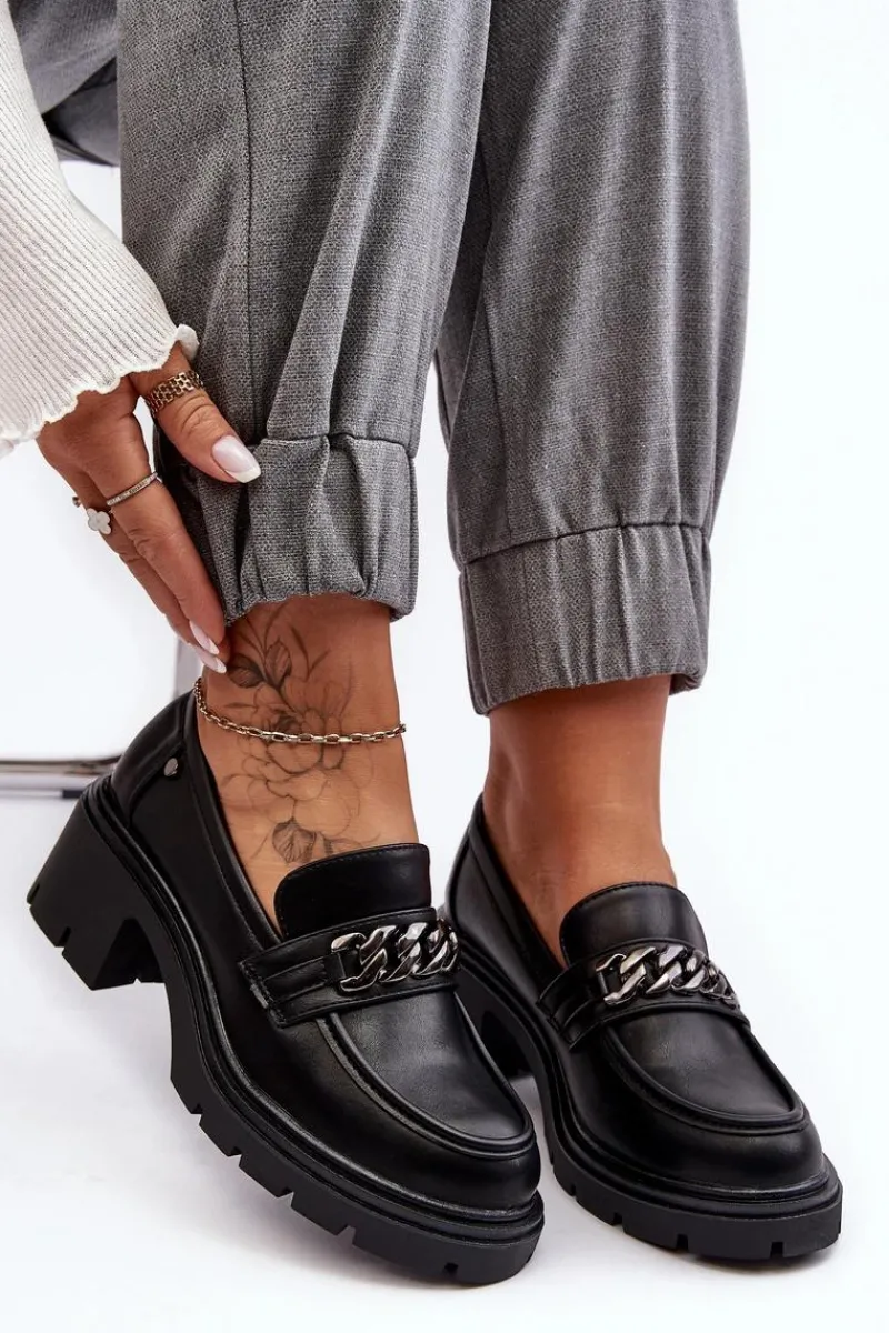 Best Skórzane Damskie Półbuty Na Niskim Obcasie Czarne Blimma Damskie Mokasyny Damskie Lakierowane