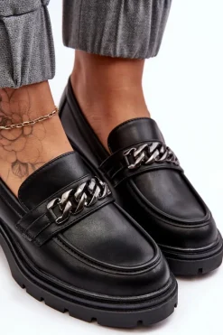 Best Skórzane Damskie Półbuty Na Niskim Obcasie Czarne Blimma Damskie Mokasyny Damskie Lakierowane