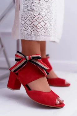 Sandały Na Obcasie>Maciejka Skórzane Damskie Sandały Na Słupku Czerwone 04038-08