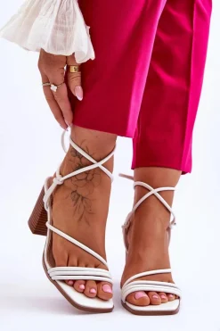 Sandały Na Obcasie>Boto Skórzane Damskie Sandały Na Słupku Białe Seyna