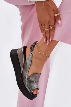 Sandały Na Koturnie>Artiker Skórzane Damskie Sandały Na Koturnie 54C0402 Grafitowe