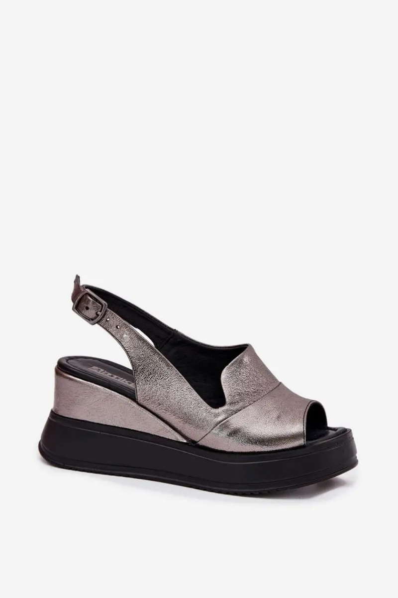 Sandały Na Koturnie>Artiker Skórzane Damskie Sandały Na Koturnie 54C0402 Grafitowe