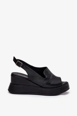 Online Artiker Skórzane Damskie Sandały Na Koturnie 52C0484 Czarne Czarny