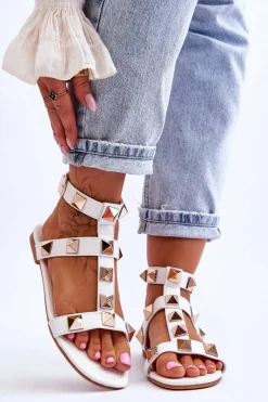 Sandały Płaskie>Boto Skórzane Damskie Sandały Z Dużymi Ćwiekami Białe Mishigan