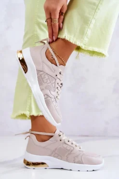 Discount Skórzane Damskie Sneakersy Na Koturnie Beżowe Phiness Damskie Sneakersy Damskie