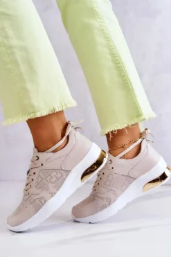Discount Skórzane Damskie Sneakersy Na Koturnie Beżowe Phiness Damskie Sneakersy Damskie