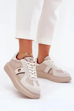 Buty Sportowe Na Platformie|Sneakersy Damskie>Daniel Lopez Just Dare Skórzane Damskie Sneakersy Na Platformie SS2D4003 Beżowe Beżowy