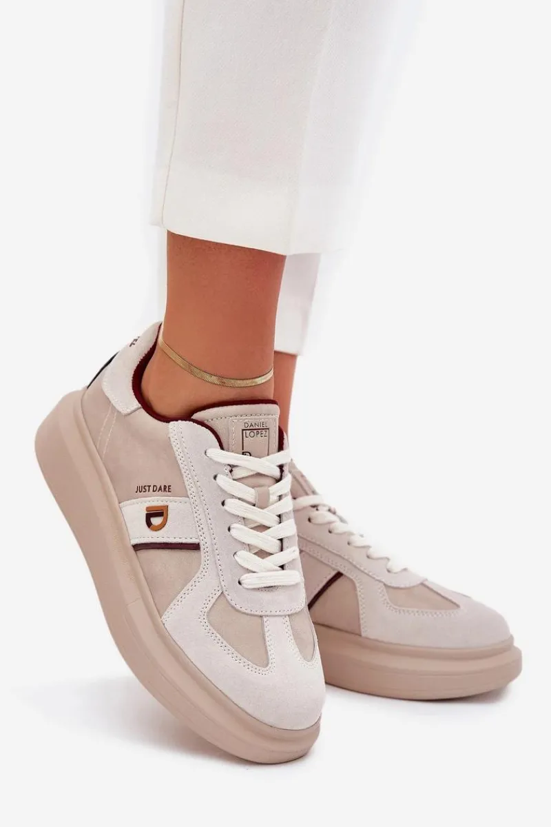 Buty Sportowe Na Platformie|Sneakersy Damskie>Daniel Lopez Just Dare Skórzane Damskie Sneakersy Na Platformie SS2D4003 Beżowe Beżowy
