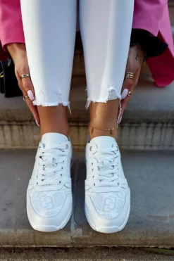 Discount Damskie buty S.Barski Skórzane Damskie Sneakersy Na Koturnie Białe Phiness