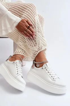 Hot Skórzane Damskie Sneakersy Z Bransoletą 4406 Białe Damskie Buty Sportowe Na Platformie