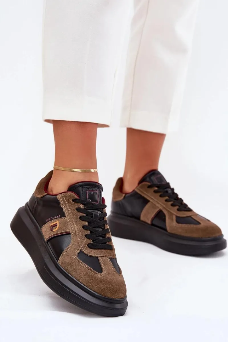 Buty Sportowe Na Platformie|Sneakersy Damskie>Daniel Lopez Just Dare Skórzane Damskie Sneakersy Na Platformie SS2D4001 Czarne Czarny
