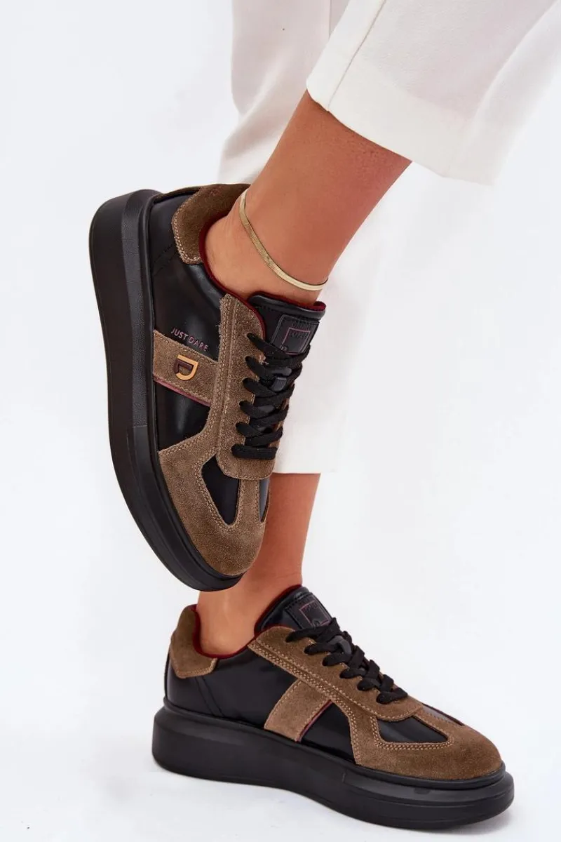 Buty Sportowe Na Platformie|Sneakersy Damskie>Daniel Lopez Just Dare Skórzane Damskie Sneakersy Na Platformie SS2D4001 Czarne Czarny