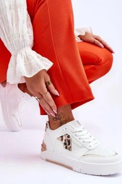 Online Boto Skórzane Damskie Sportowe Buty W Cętki Białe Nancey