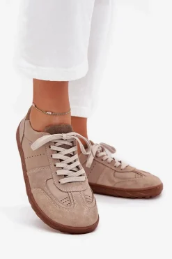 Trampki Damskie Niskie|Barefoot>Zazoo Skórzane Damskie Trampki Barefoot N1277S2 Beżowe