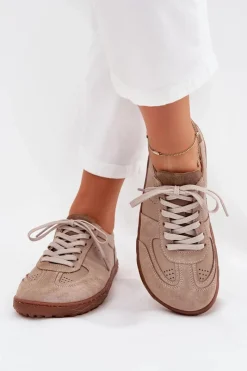 Trampki Damskie Niskie|Barefoot></noscript>Zazoo Skórzane Damskie Trampki Barefoot N1277S2 Beżowe