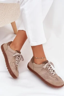 Trampki Damskie Niskie|Barefoot></noscript>Zazoo Skórzane Damskie Trampki Barefoot N1277S2 Beżowe