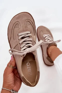 Trampki Damskie Niskie|Barefoot></noscript>Zazoo Skórzane Damskie Trampki Barefoot N1277S2 Beżowe