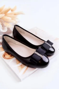 Skórzane Dziecięce Baleriny Z Ozdobną Kokardą Czarne Claril Dzieci Balerinki Dziecięce