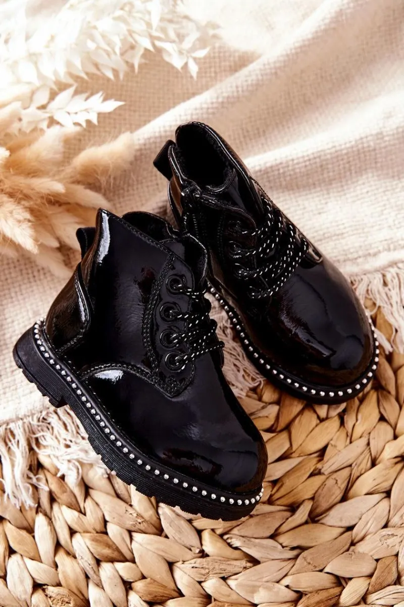 Dziewczęce>Boto Skórzane Dziecięce Botki Lakierowane Czarne Maris