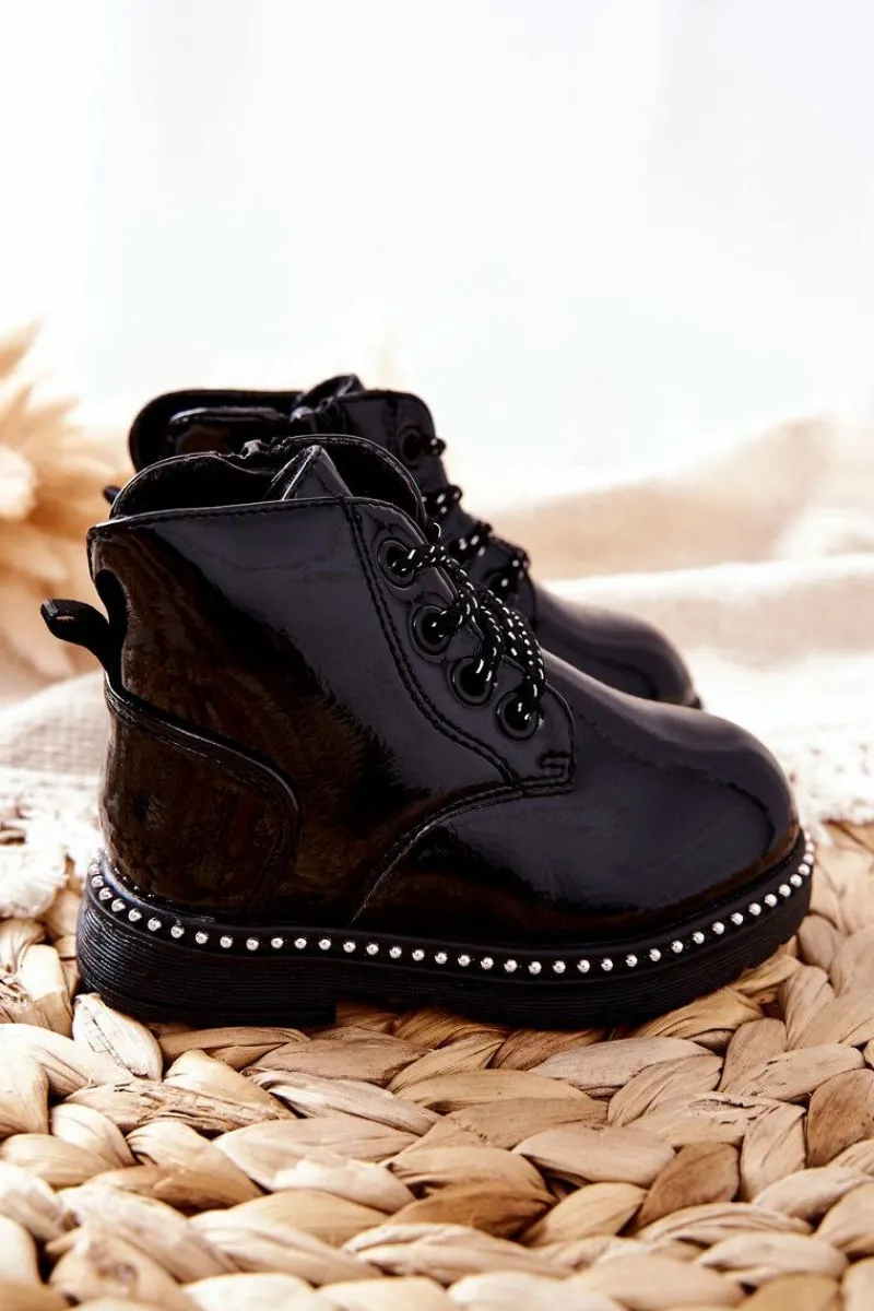 Dziewczęce>Boto Skórzane Dziecięce Botki Lakierowane Czarne Maris