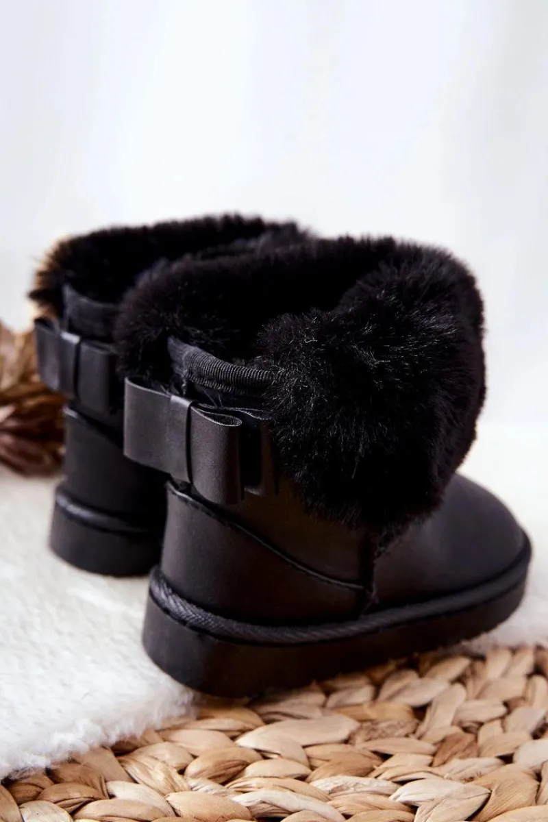 Boto Skórzane Dziecięce Botki Śniegowce Z Futerkiem Czarne Madie