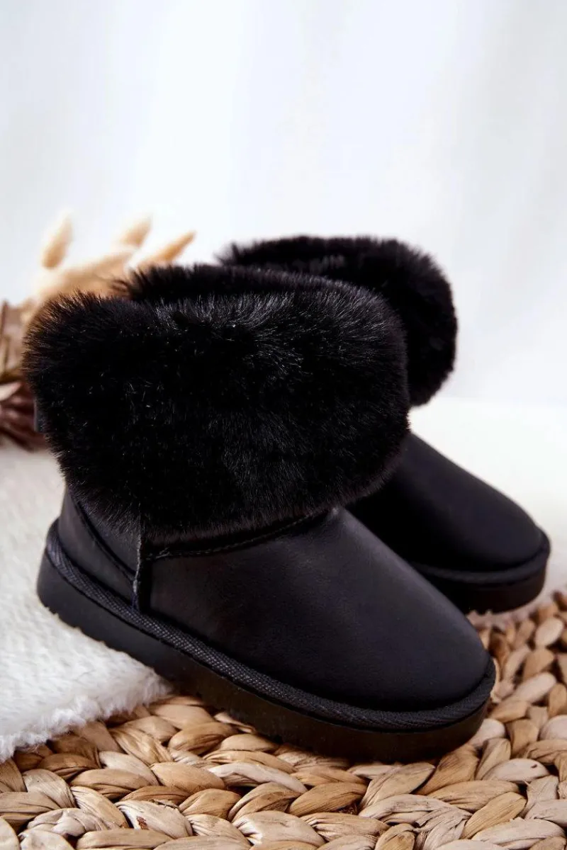 Boto Skórzane Dziecięce Botki Śniegowce Z Futerkiem Czarne Madie