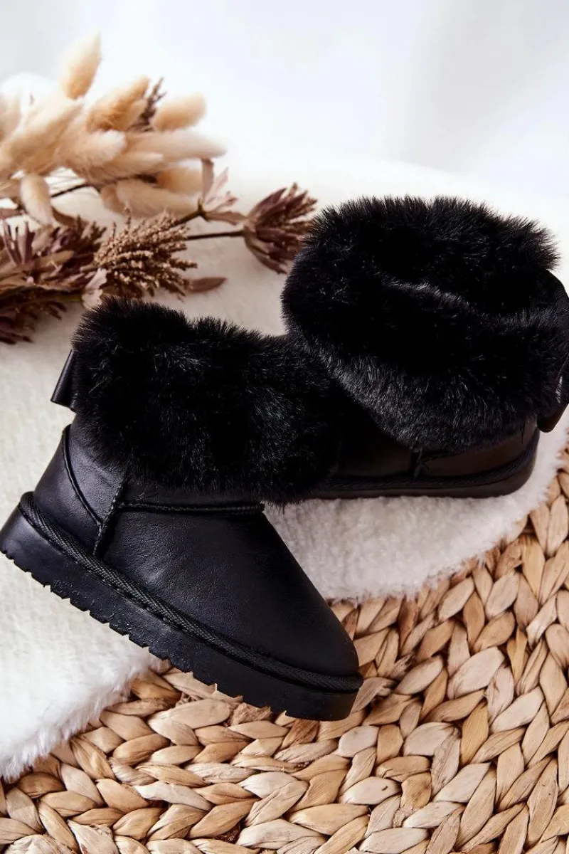 Boto Skórzane Dziecięce Botki Śniegowce Z Futerkiem Czarne Madie