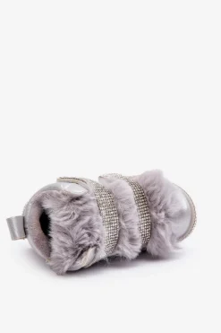 Sale Skórzane Dziecięce Śniegowce Ocieplane Srebrne Leela Dzieci Dziewczęce