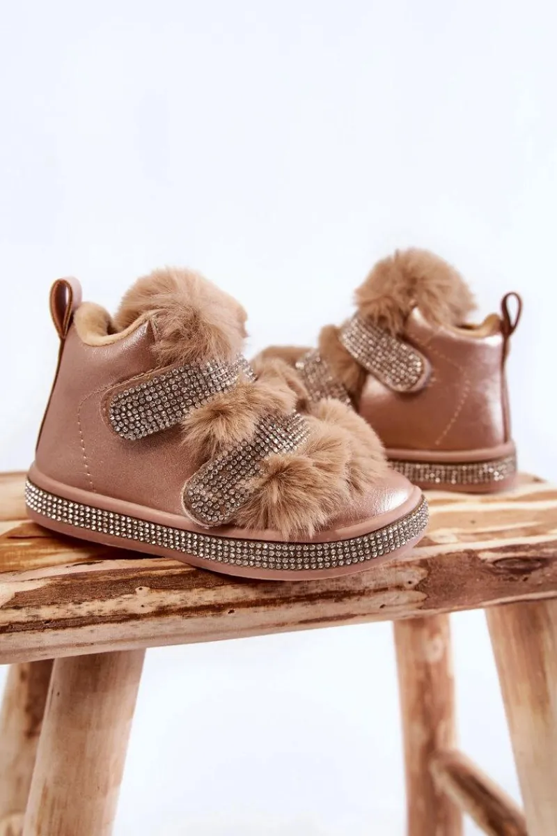 Dziewczęce>Boto Skórzane Dziecięce Śniegowce Ocieplane Złote Leela