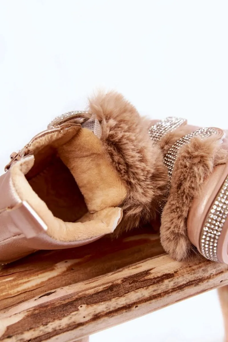 Dziewczęce>Boto Skórzane Dziecięce Śniegowce Ocieplane Złote Leela