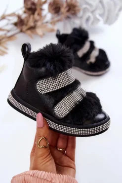 Dziewczęce>Boto Skórzane Dziecięce Śniegowce Ocieplane Czarne Leela