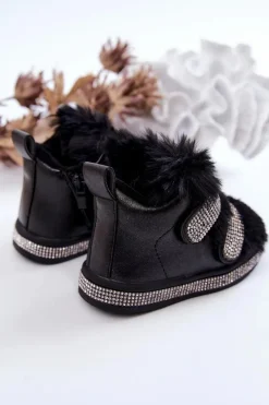 Dziewczęce>Boto Skórzane Dziecięce Śniegowce Ocieplane Czarne Leela