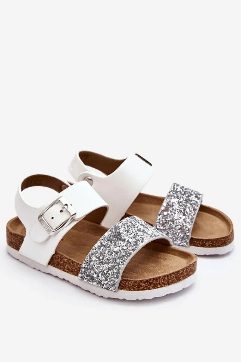 Sale Skórzane Dziecięce Sandałki Big Star LL374133 Białe Dzieci Dziewczęce