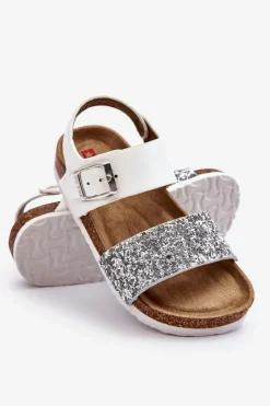 Sale Skórzane Dziecięce Sandałki Big Star LL374133 Białe Dzieci Dziewczęce