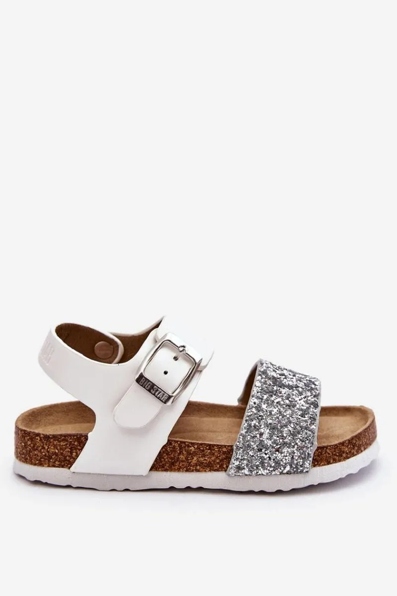 Sale Skórzane Dziecięce Sandałki Big Star LL374133 Białe Dzieci Dziewczęce